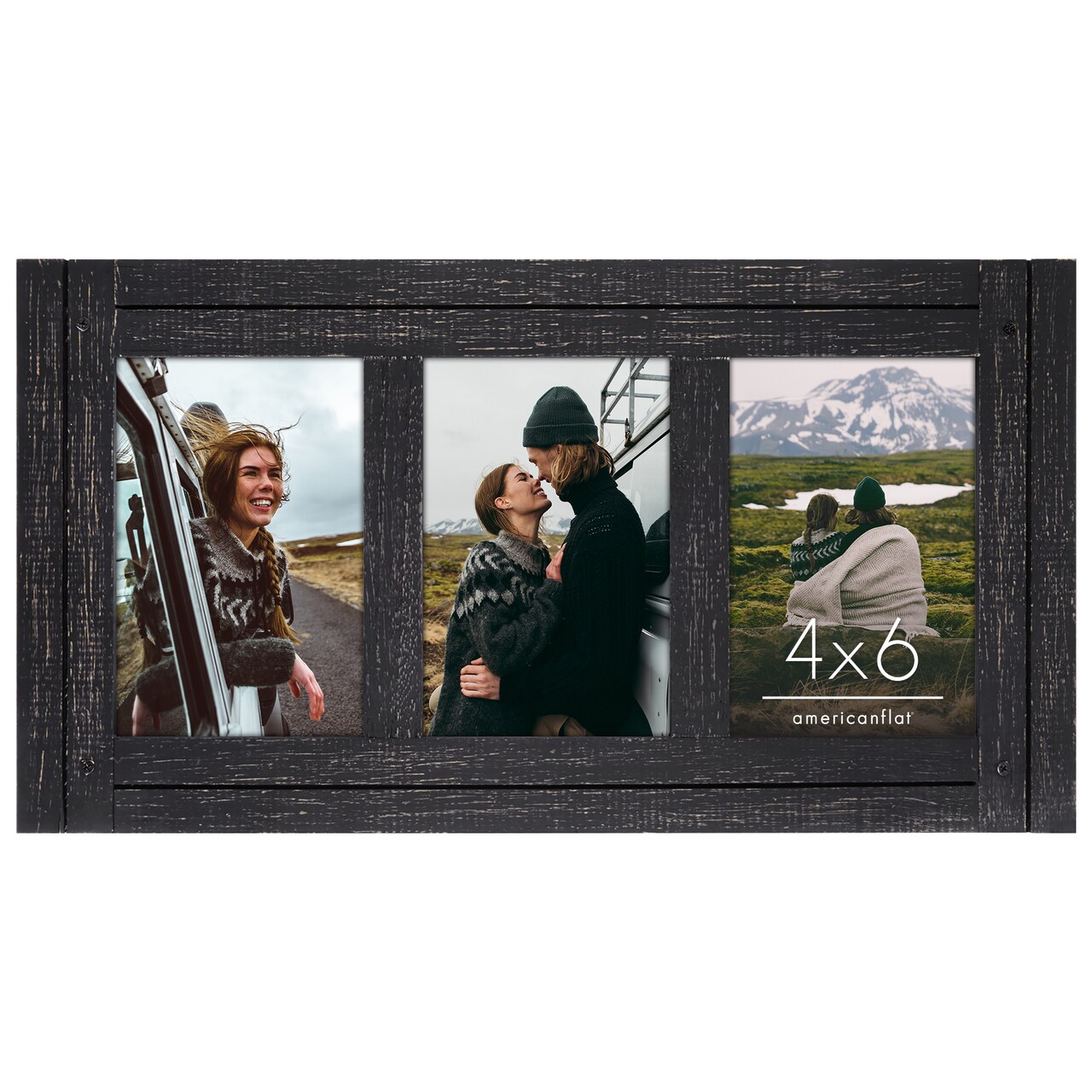 Americanflat 4x6 Tri-Photo Frame - Showcases Three 4x6 Photos at Once - Picture Frame for Western Home Decor - Glass Cover - Hanging Hardware - Includes Easel